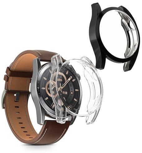 kwmobile 2X Schutzhülle kompatibel mit Huawei Watch GT 3 (46mm) Hülle - Fullbody Cover Set aus Silikon - Transparent Schwarz
