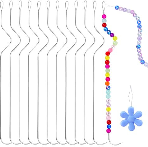 KAMAIKA 12 Stück Gebogene Perlennadeln, Perlennadel Set Nadel Zum Perlen Auffädeln, Edelstahl Nadel, Perlennadeln Zum Auffädeln Von Perlen Für Handwerk Und Schmuck Herstellung