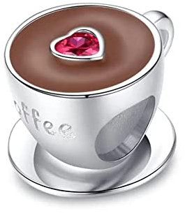 Abalorios Charms Colgantes de Taza de café Plata de Ley 925 con Compatible con Pulsera, Charms para Mujer