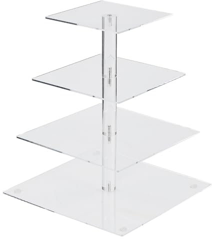HEKOBAG Acrylic Cupcake Stand, Clear Dessert Pastry Tower Square Food Display Stands Premium Cupcake Holder Acrylic Cupcake Tower for Wedding, Birthday, Theme Party, Baby Shower (4 Tier/Square)