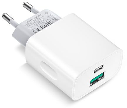 USB C Ladegerät, 20W Schnellladegerät, 2 Port USB Netzteil (PD20W/QC3.0) Kompatibel mit iPhone 16/15/14, LG Series, Google Pixel, BlackBerry, Galaxy S20 S20+