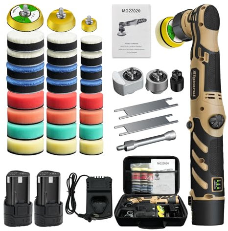 Blycorul Mini lucidatrice senza fili, 1/1,5/2 pollici, DA&RO con 11 velocità variabile 2500-6000 giri/min, 2 batterie ricaricabili da 2,3 Ah, micro lucidatrice per dettagli auto