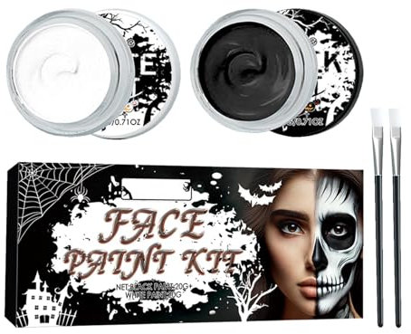 Pintura facial en y negro,Pintura facial en y negro - Paleta de maquillaje con pinceles - Kit de maquillaje de vampiro esqueleto de para adultos, pintura de ojos para cara y cuerpo para disfraz