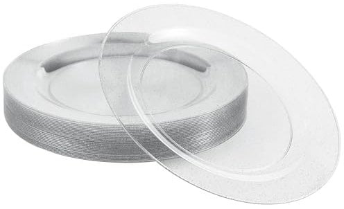 MATANA 25 Assiettes à Dessert en Plastique Rigide Transparent avec Paillettes Argentées (19cm), Petites Assiettes pour Mariages, Anniversaires, Noël & Fêtes - Solide & Réutilisable