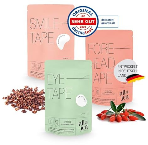alla/jen - Hyaluron-Skintape Glow Package mit Gojibeere & Szechuanpfeffer | Sofortwirkung mit Kinesiologie-Tapes, wirksames Anti-Falten-Pflaster [vegan, 35 Tapes, 7 Anwendungen, 14 Tage]