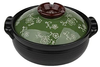 CHDWEY Pentola per zuppa Vintage Verniciato a Mano in Ceramica casseruola in ciliegio Fiori Stufa a Gas stufato zuppa pentola 2l Aperta Fuoco di Pollo(2L Green)