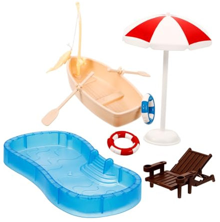 GARVALON 1ensemble Miniature Kit De Décoration Piscine avec Chaise Longue Et Bateau pour Maison De Poupée Accessoire De Jardin Et Photographie