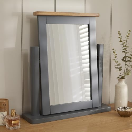 The Furniture Market Marbury Slate Grey | Painted Vanity Mirror | Adjustable Dressing Table Mirror | Wooden Frame | Tilting Hinged Design | Easy Assembly | H 500mm x W 450mm x D 400mm