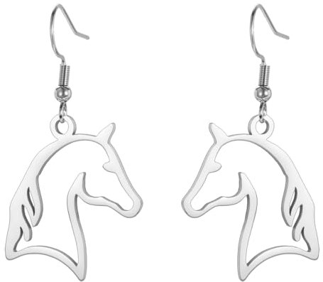 TEAMER Zarter Pferdekopf-Silhouette-Ohrring Pferde-Tier-Anhänger Edelstahl minimalistischer einzigartiger Pferdeschmuck für Pferdeliebhaber Frauen Männer (Silber)