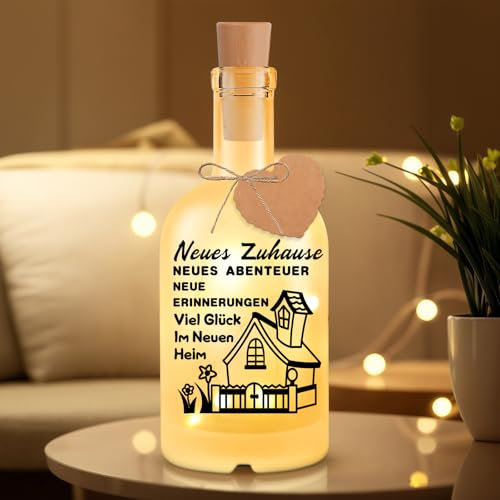 Geschenk zum Einzug Flaschenlicht mit Spruch, Einweihungsgeschenk Wohnung, Einzugsgeschenke Haus Beleuchtete Dekoflasche mit Korken, Geschenk zum Richtfest für Beste Freundin Kollegen Frauen (FZ)