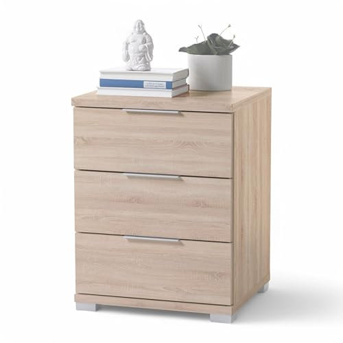 Stella Trading SMILLA Nachttisch in Eiche Sonoma Optik - Moderner Nachtschrank mit Schubladen und viel Stauraum - 46 x 61 x 42 cm (B/H/T)