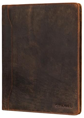 STILORD 'Scott' Vintage Dokumentenmappe Echtes Leder Schreibmappe 12,2 Zoll DIN A4 Hochwertige Aktenmappe mit Reißverschluss, Farbe:Kreta - braun