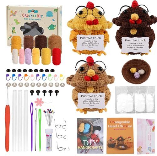 Häkelkittiere - Häkeltier -Set, 3 -teilige Häkelkükenhandwerkskit | Entzückende Hühner, Ansprechendes Häkeln Für Reisen, Display Und Kreatives Spaß Für Alle Altersgruppen, Anlässe