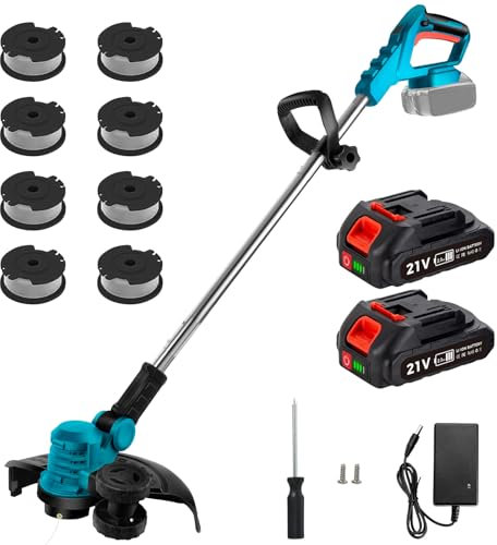Tagliaerba elettrico con 8 teste + 2 batterie da 2600 mAh, regolazione a 5 velocità, decespugliatore a batteria, decespugliatore da giardino, decespugliatore, diserbante, falciatrice da giardino