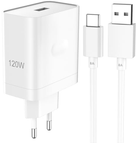 120W Caricatore Rapido USB con 8A Cavo USB C 1M per Realme GT 7 Pro 6 6T 14 12 11 per SUPERVOOC 80W Caricabatterie Tipo C per OPPO Find X8 Pro N5 N3 X5 Reno 13 10 A5 A40 per OnePlus 13 Nord 4 CE4 Lite