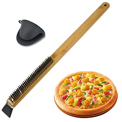 Maxtonser Pizza Oven Brush with Scraper Stainless Bristles Pizza Brush for Pizza Oven, Pizza Stone Brush, Pizza Oven Brush