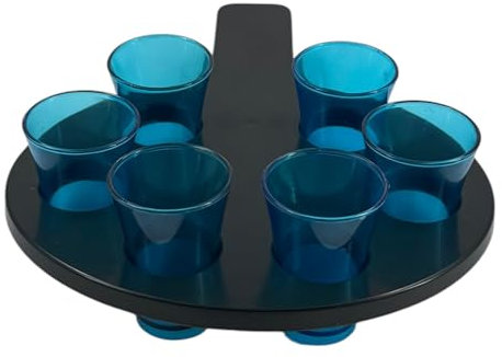 Chabrias 6 Hole Shot Glass Holder with Blue Shot Glass Handle Bar - UK Made, Black Paddel, Restaurant Paddle, Shot Glass Set, Shot Glasses, Novelty Shot Glasses, Vodka Glasses (Blue)