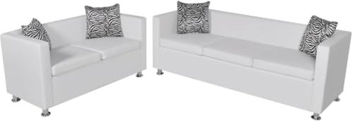 Woonisher Sofagarnitur Kunstleder 3-Sitzer + 2-Sitzer Weiß