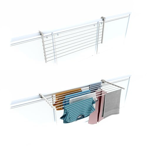 Foxydry Duo, wäscheständer für geländer und Balkon, klappbar, 102 cm | aus aluminium und edelstahl, klappbar, rostfrei, platzsparend, für außenbereich und terrasse, trägt 15 kg, weiß
