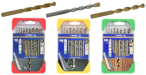 TIVOLY - Lot de 3 Coffrets Forets Haute Performance - Métal HSS Cobalt Ø1-10mm, Béton SLR Ø3-10mm, Bois HSS Bronze Ø2-10mm - Perçage Inox, Acier, Pierre, Granit, Bois - 26 Forets au Total