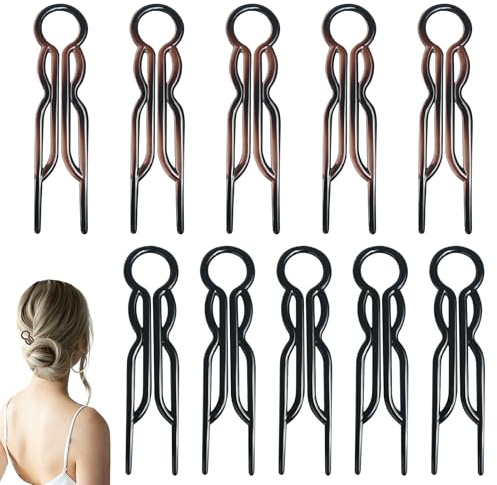 10 Pcs French Twist Hairpin Hair Pins For Women Magic Hairpins Fork Lightweight Bobby Pins Elegant U Shaped Hairpins Hair Accessories for Women Girls Daily Wear Casual Party Wedding (Brown and Black)