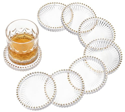 OGANAZI Lot de 8 sous-verres ronds en verre transparent - Diamètre : 9 cm | Dessous de verre moderne - Décoration d'intérieur - Pour bar, café, bureau, cuisine, salon