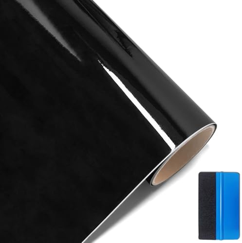 NewL High Gloss Black Car Vinyl Film Air-Release Self Adhesive 30 x 150cm | Ultra-rich black tone shining like polished paint, stretchable & repositionable adhesive, for automotive outdoor applications