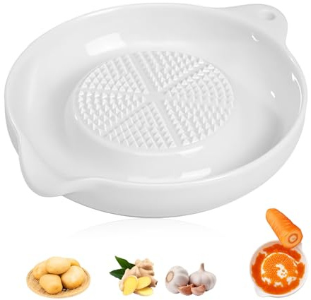 Keramikreibe, Knoblauch Tellerreibe Keramik Reibeteller Keramik mit Pinsel Knoblauchreibe Teller für Familie Küche Apfelmus Zitrone Ingwer Saft Mahlen 11 X 9,2 cm Weiß