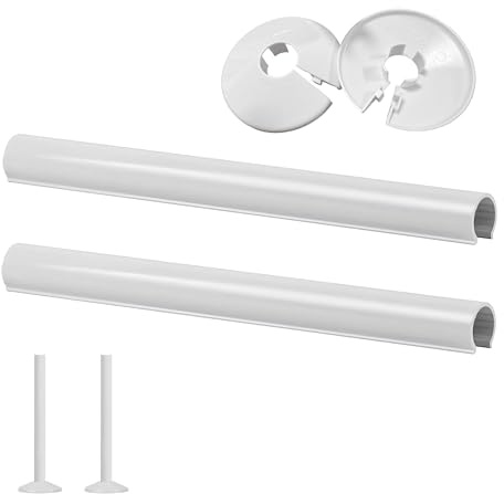 2 Pack Radiator Pipe Covers White – 15mm x 200mm Snap-On Pipe Sleeves & Collars – Decorative Plastic Pipe Trim Kit for Central Heating Systems