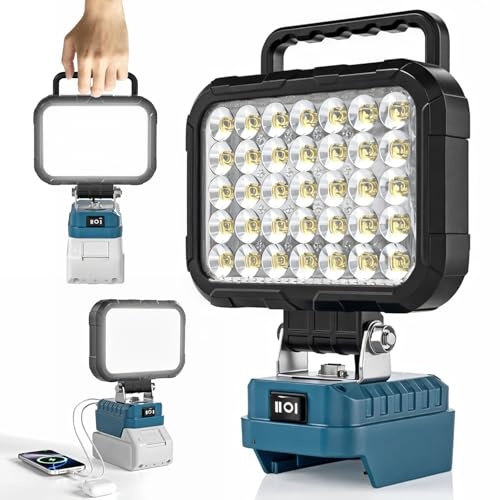 LED Cordless Work Light Compatible with Makita 18V Battery, 78W 10000LM Portable Flashlight Jobsite Spotlight 2 USB Charging Port, 145° Adjustable Angle Repairing Camping Fishing Emergency(No Battery)