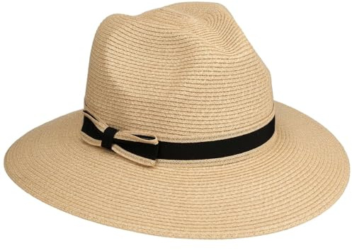 Seeberger Fiarona Fedora Strohhut Damen/Herren - Sommer Sonne Garten mit Ripsband Frühling-Sommer
