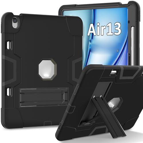 ZAGLDD Compatible avec iPad Air 13 M4/M3/M2 (2026/2025/2024) avec porte-crayon intégré en silicone + coque hybride PC avec design anti-chocs, béquille pliable et protection à 360° (noir)