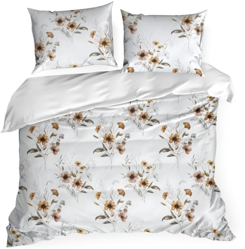 Eurofirany Bettgarnitur Bettwaren Bettwäsche 160 x 200 cm Baumwolle 100% Blumenmotiv Bettbezug Set atmungsaktiv leicht strapazierfähig weich elegant Schlafzimmer Design