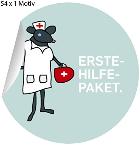 54 erste Hilfe Aufkleber mit Krankenschwester Maus, MATTE Papieraufkleber für Geschenke, Sticker selbstklebende Etiketten - Pakete Briefe (ø 30mm; 1 Motiv): Erste Hilfe Paket