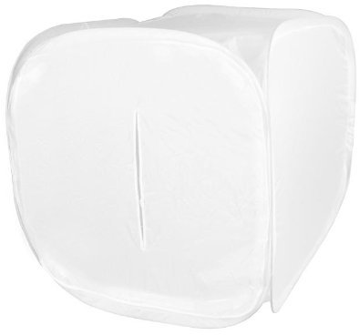 Pop-Up Lichtwürfel für Produktfotografie (40x40x40cm) weiß mit 4 farbigen Hintergrundtüchern