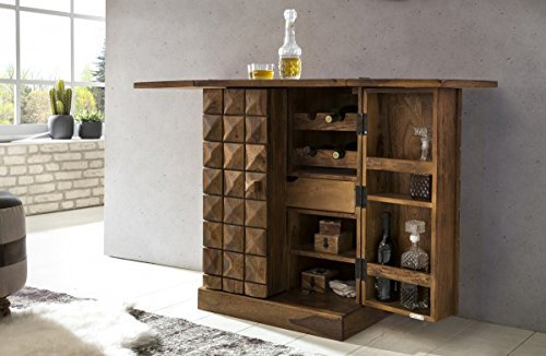 KADIMA DESIGN Hausbar Massivholz Sheesham Vitrine ausklappbar Landhausstil Barschrank