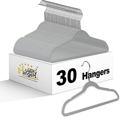 Quality Kids Plastic 30 Pack Non Velvet Non-Flocked Thin Compact Children's Hangers Swivel Hook for Shirts Blouse Coats (Gray, 30)