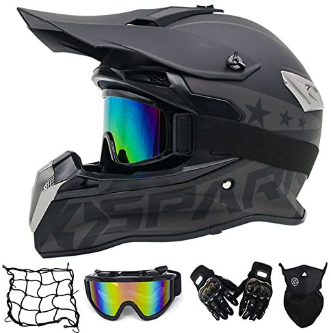 Motorrad Crosshelm mit Brille (4 Stück/ Schwarz / Großer Visieröffnung) Motocross Helm Fullface MTB Helm Cross Helm Motorradhelm für Fahrrad Downhill Enduro Bike BMX Off Road ATV,S
