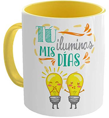 Kembilove Taza Graciosa Pareja - Taza de Desayuno con Frase Tú Iluminas mis días - Regalo Original de Taza de café con Frases graciosas - Regalo para Parejas, Enamorados, San Valentín