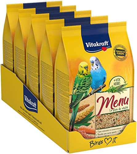 VITAKRAFT - Menu Perruche - Alimentation Complète Pour Oiseaux Domestiques - Riche en Vitamines, Minéraux et Oligo-éléments - Lot de 5 Sachets Fraîcheur de 900 g