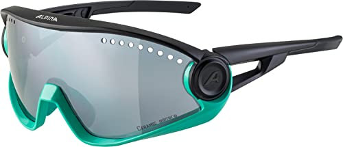 ALPINA 5W1NG - Verspiegelte und Bruchsichere Sport- & Fahrradbrille Mit 100% UV-Schutz Für Erwachsene, black turquoise, One Size