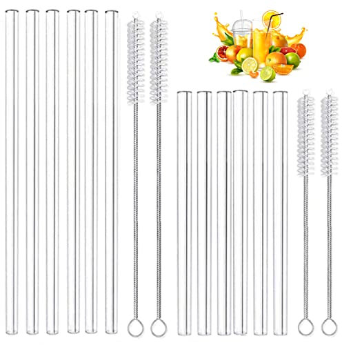 Glas Strohhalme Transparent Trinkhalm gerade LFGB Zertifizierung 6 x 21.5cm, 6 x 15cm - Wiederverwendbare Glas Trinkhalme + 4 Reinigungsbürste,gesund, umweltschonend, frei von BPA
