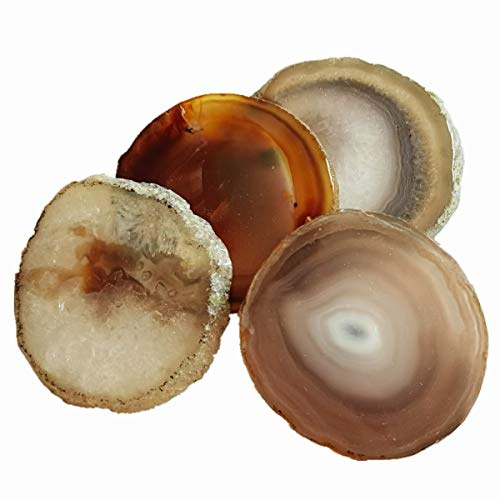 Achat-Untersetzer, Geode-Achat-Scheiben, 7,6 - 10,2 cm, 4 Stück, natürliche Farbe, polierte Untersetzer mit Gummi-Stoßstange für Getränke, Kaffee, Wein, Heimdekoration, Geschenkkarte