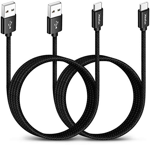 CLEEFUN USB A to USB C Cable [1.8m/6ft, 2-Pack], Durable Nylon Type C Fast Charger Cable Compatible with Samsung Galaxy A20e A21s A12 A51 A52 A40 A41, S10 S20 S21 S9 S8 S20 Plus S10e, Xperia 10