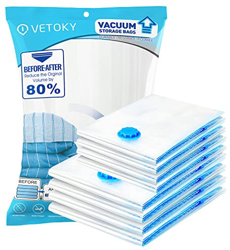 Vetoky Vakuum-Aufbewahrungsbeutel, 8 Stück Vakuumbeutel für 80% mehr Platz, Platzsparende Beutel für Kissen, Bettwäsche, Kleidung, Decken (4 Beutel à 60 x 40 cm + 4 Beutel à 80 x 60 cm)