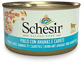 Schesir Cat Salad Huhn mit Ananas und Karotte - hochwertiges Katzenfutter nass in Sauce mit echten Früchten und reich an Vitaminen - 24 x 85g