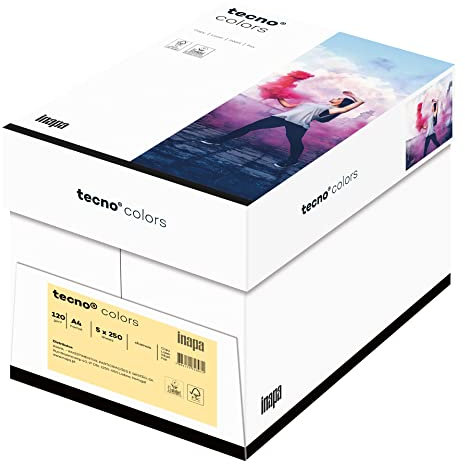 inapa farbiges Druckerpapier, buntes Papier tecno Colors: 120 g/m², A4, 1.250 Blatt (5x250), chamois