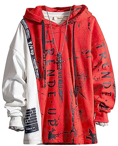 Covisoty Felpa Uomo con Cappuccio Stampa di Lettere Hoodie Hip Hop a Maniche Lunghe Sweatshirt Pullover Uomo Autunno Inverno Rosso XL