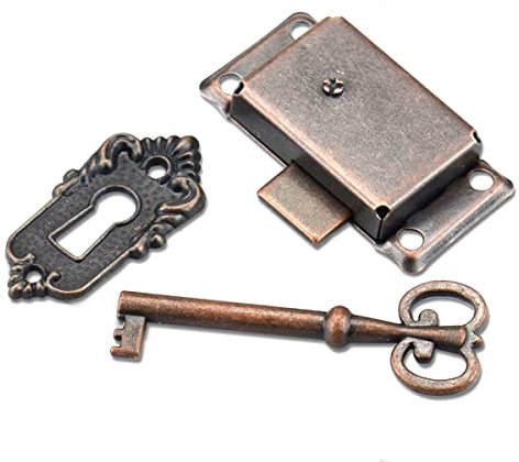 Vintage Cabinet Door Locks with Key, Square Retro Drawer Cupboard Wardrobe Locks, Furniture Decorative Practical Locks,Red Copper, 1 Pcs