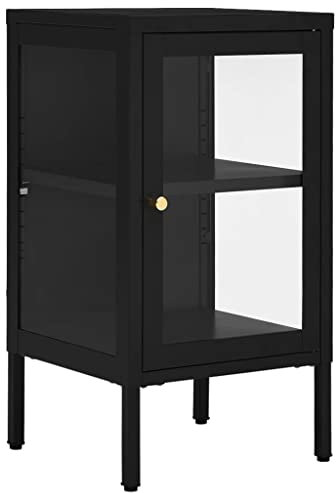 vidaXL Sideboard Kommode Anrichte Schrank Beistellschrank Mehrzweckschrank Standschrank Bücherschrank Lagerschrank Schwarz 38x35x70cm Stahl Glas